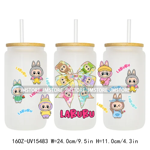 Cute Mama Doll Cartoon Mirror Bow 16OZ UV DTF Cup Wraps Ready To Apply Waterproof Transfer Stickers For Libbey Glass Can Tumbler