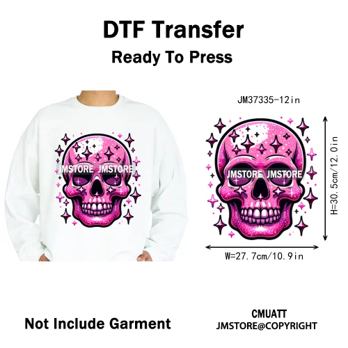 12in Colorful Graffiti Streetwear Skeleton Game Over Iron on DTF Thermal Transfers Stickers Printing Ready to Press for T-shirts