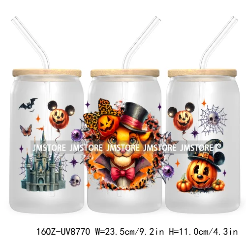 Halloween Leopard Cartoon Princess 16OZ UV DTF Cup Wrap Transfer Sticker Custom Labels Waterproof Logo For Libbey Glass Can Fall