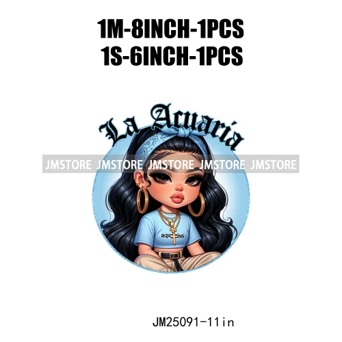 New Washable Chicana Chola Chibi Latina Spanish Zodiac Cute Girls DTF Iron On Transfers Stickers Ready To Press For Clothing