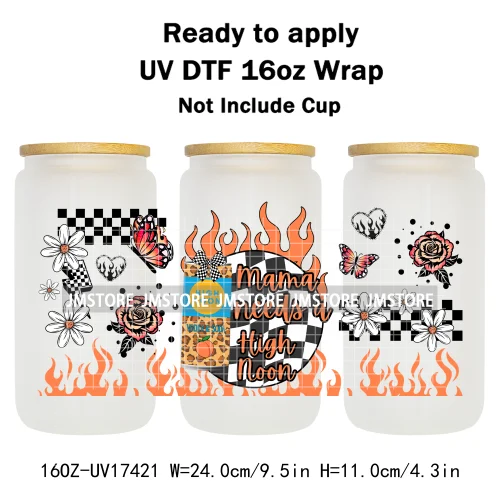 Retro Drink Quotes Butterfly Flower Heart 16OZ UV DTF Cup Wraps Ready To Apply Waterproof Transfer Stickers For Libbey Glass Can