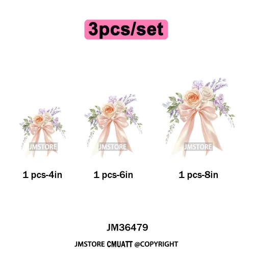 Floral Love Season Coquette Bow Wedding Party Vibes Decals Iron on DTF Washable Transfers Stickers Ready to Press for Dresses