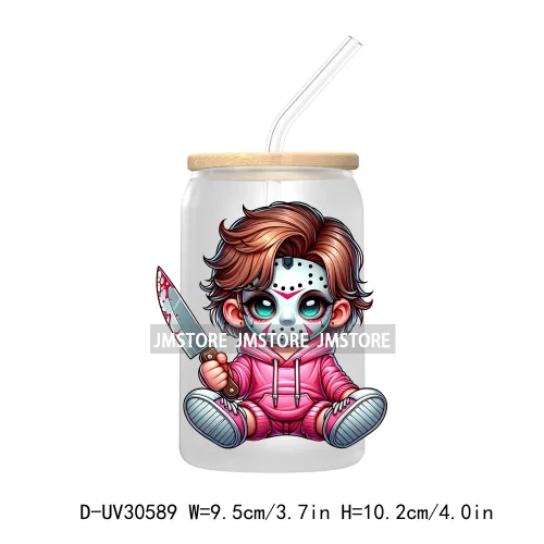 Horror Halloween Baby Girl Movie Killer UV DTF Transfer Sticker Decals For Libbey Cold Cup Mug Tumbler High Quality Cartoon Bear