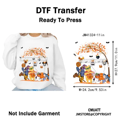 Cartoon Friends Character Faux Glitter Coquette Pumpkin Girly Halloween Iron on DTF Transfer Stickers Heat Press for Hoodies Bag