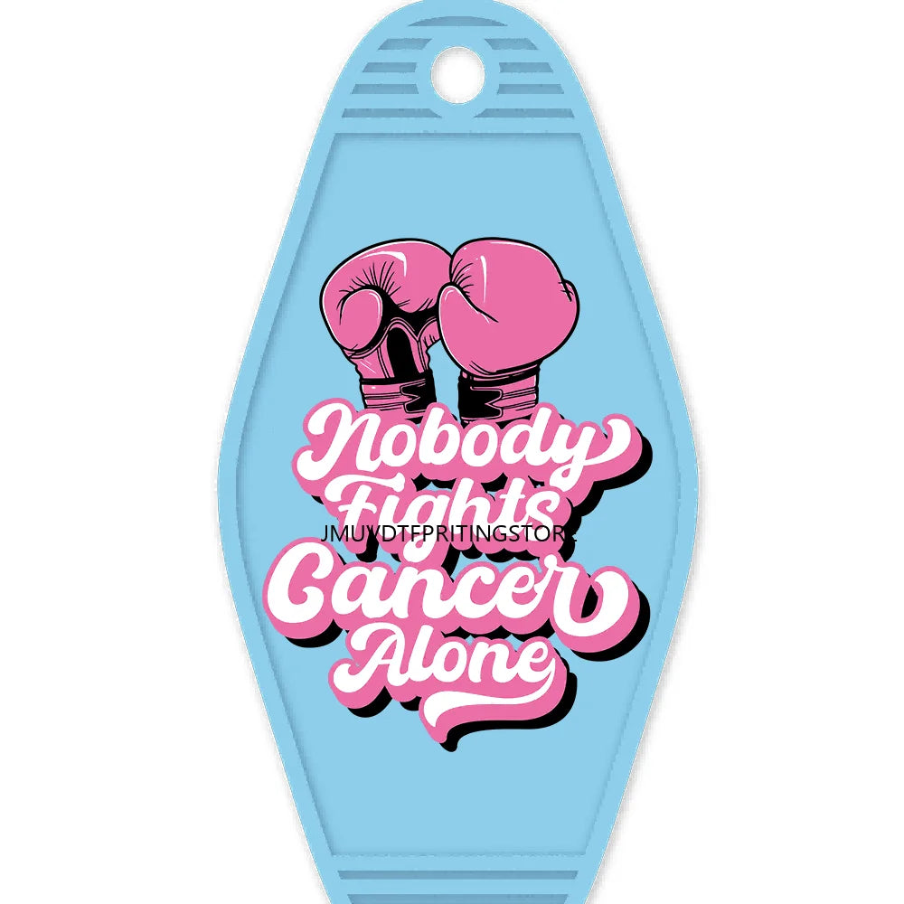 Breast Cancer Warrior Messy Bun High Quality WaterProof UV DTF Sticker For Motel Hotel Keychain Pink Awareness Ribbon