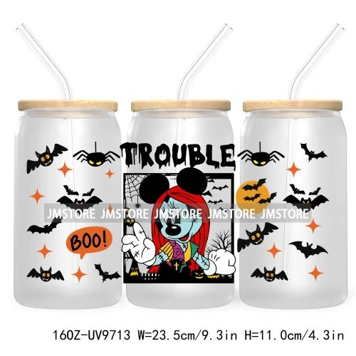 Halloween Double Trouble UV DTF Sticker For 16OZ Libbey Glass Cup Can Wrap Horror Princess Transfer Printing Custom Labels Logo