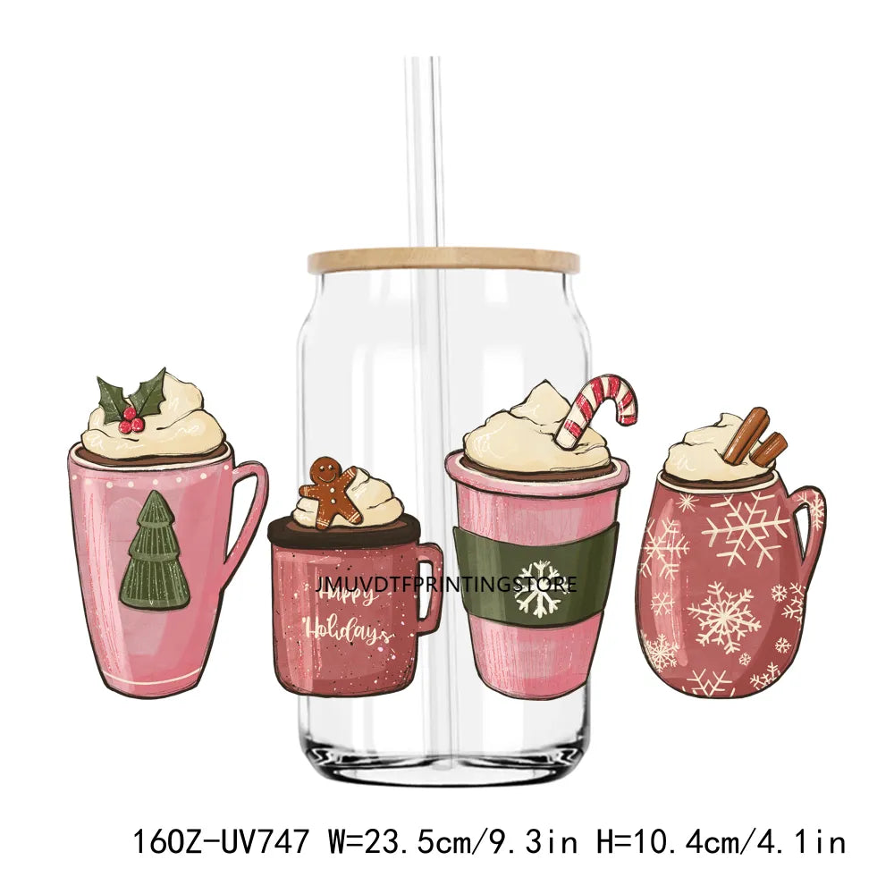 Christmas Coffee Santa 16OZ UV DTF Cup Wrap Transfers Stickers Custom Labels DIY Durable Waterproof Logo For Libbey Glass Can