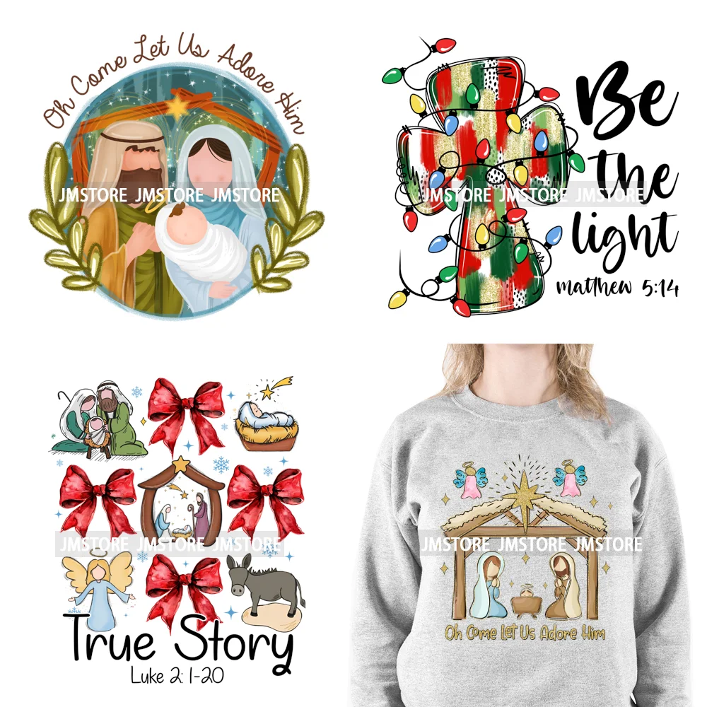 Joy To The World Jesus Christian Christmas Bible Verse Glory To God Iron On DTF Transfers Stickers Ready To Press For Clothes