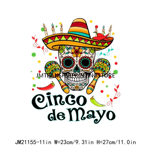 Cinco De Mayo Sugar Skull Let's Fiesta Designs Taco Tuesday Squad Mexican Party Tis The Season DTF Transfer Stickers For Clothes