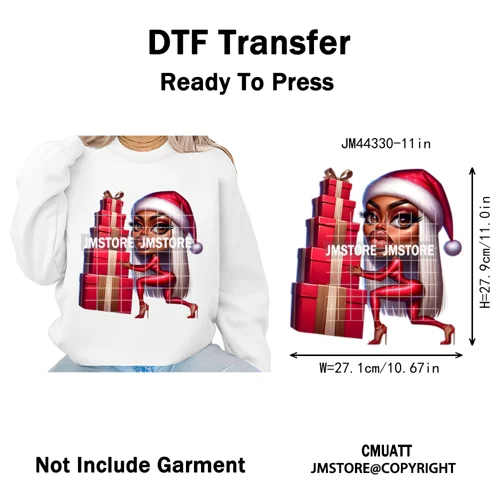 Christmas Stank Face Black Woman Attitude Moody Queen Iron on Washable DTF Heat Transfers Stickers Ready to Press for Clothing