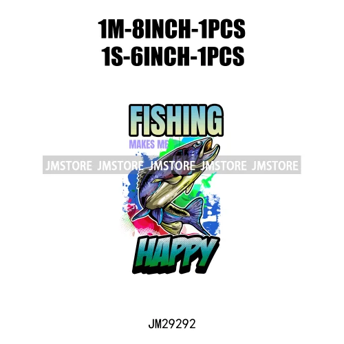 Happy Fishing Quotes Fisherman Weekend Hooker Reel Cool Dad Father Iron On DTF Transfers Stickers Ready To Press For T-shirts