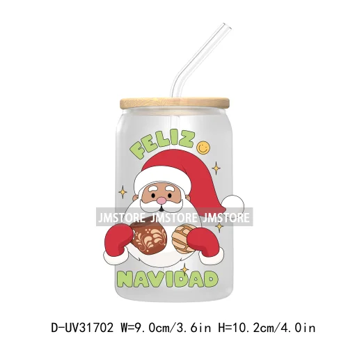 Feliz Navidad Gingerbread Mexican Christmas UV DTF Transfer Stickers Decals For Libbey Cold Cup Mug Tumbler Pan Dulce Pantasmas