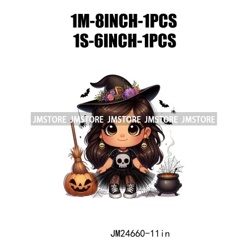 Custom Halloween Spooky Witch Latina Baby Girls Iron On Decals Hispanic Princess DTF Heat Press Transfers Stickers For Hoodies