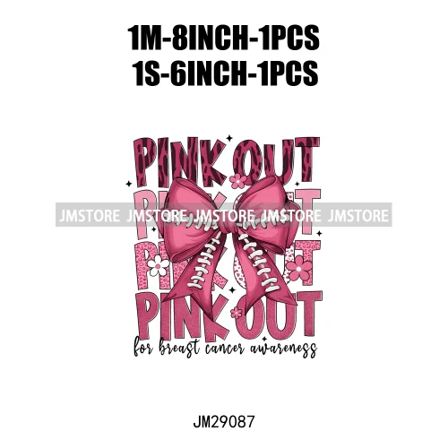 Coquette Football Bow Pink Out Tackle Breast Cancer Awareness Ribbon Iron On DTF Transfer Stickers Ready To Press For Clothing