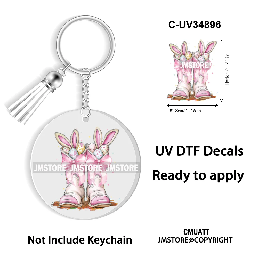 Christian Easter Eggs Bunny Mama Coquette Bow Good Quality WaterProof UV DTF Stickers For Round Circle Acrylic Keychain Keyring