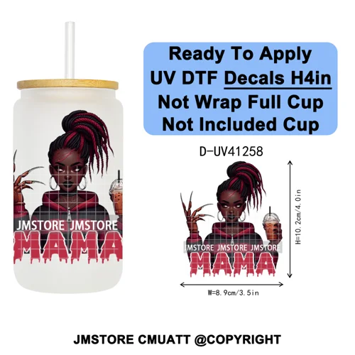 Black Girl Horror Characters Halloween Coffee UV DTF Transfer Sticker Decals Ready To Apply Waterproof For 16OZ Libbey Glass Can