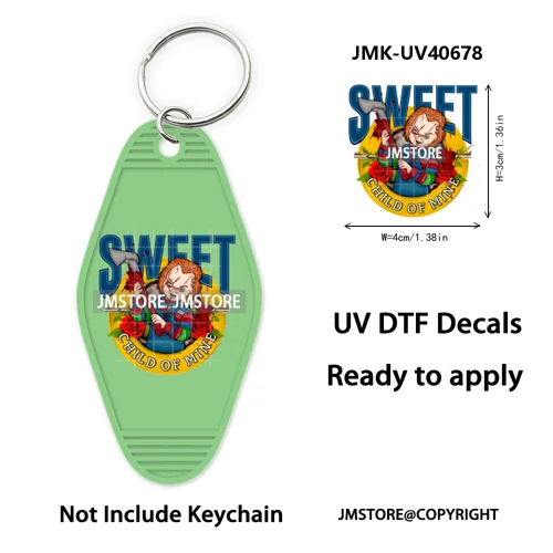 Horror Movie Characters Halloween Mom UV DTF Motel Keychain Wraps Ready To Apply Waterproof High Quality Hotel Keychain Decals
