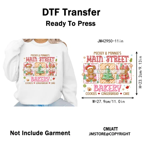 Cartoon Holiday Mouse Gingerbread Baking Christmas Tis The Season Iron on DTF Heat Transfers Stickers Ready to Press for Clothes
