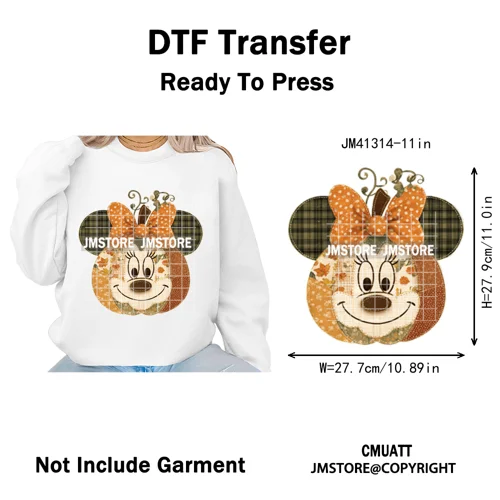 Preppy Floral Cartoon Friends Fall Patchwork Pumpkin Halloween Iron on Washable DTF Transfer Stickers Ready to Press for Clothes