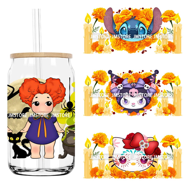 Cartoon La Catrina Dia De Los Muertos 16OZ UV DTF Cup Wrap Transfers Stickers Custom Labels Waterproof Logo For Libbey Glass Can