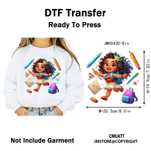 Cartoon Character Back To School Book Teacher School Friends Iron on DTF Washable Transfers Stickers Ready to Press for Textile
