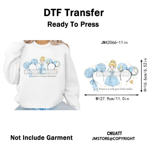 Cute Girls Coquette Magic Kingdom Mouse Ears Cartoon Quotes Iron on DTF Washable Transfers Stickers Ready to Press for T-shirts