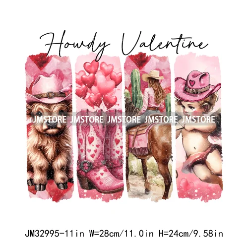 Pink Howday Highland Cow Dog Coquette Bow All Booked for Valentines Day Iron On DTF Transfer Stickers Ready To Press For Hoodies