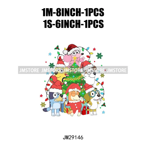 Cute Cartoon Blue Dog Family Character Merry Christmas Vibes Decals Iron On DTF Transfers Stickers Ready To Press For Sweatshirt