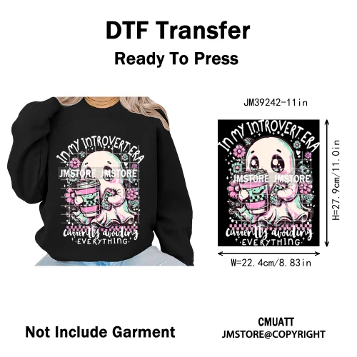 Funny Cute Ghost Preppy Spooky Season Sarcastic Halloween Iron on DTF Washable Transfers Stickers Ready to Press for T-shirts