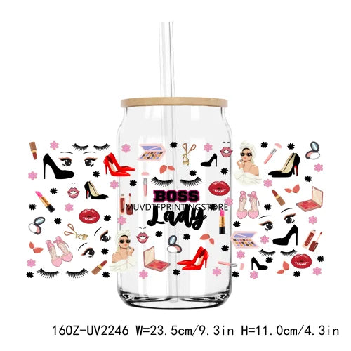 Fashion Women Lady Love Yourself UV DTF Sticker For 16OZ Libbey Glass Cup Can Wrap Transfer Sticker Custom Labels DIY Logo