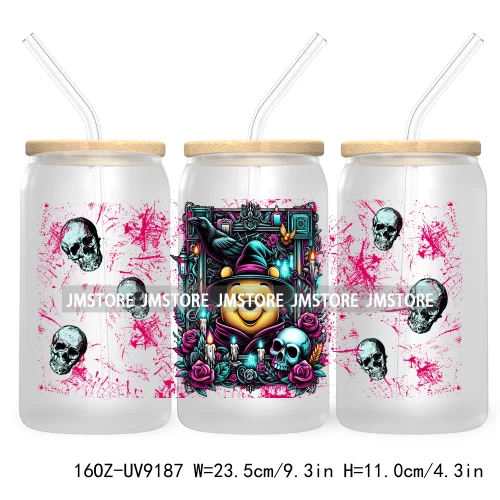 Cartoon Halloween Witch Skull Pumpkins UV DTF Sticker For 16OZ Libbey Glass Cup Can Wrap Transfer Stickers Custom Label DIY Logo