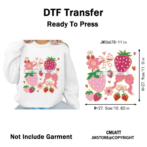 Boho Coquette Floral Strawberry Festival Vibes Summer Fruit Iron on DTF Thermal Transfer Sticker Ready to Press for Clothes Bags