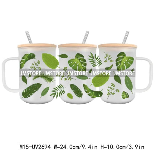 Floral Wildflowers Plants Butterfly UV DTF Glass Can Wrap For 15OZ Mug Coffee Cup Transfer Stickers DIY Custom Logo Labels