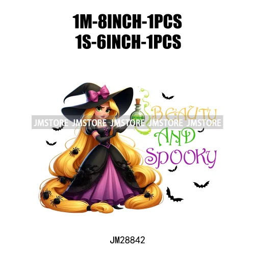 Washable Chibi Spooky Princess Pumpkin Halloween Trick Or Treat Witch Iron On DTF Transfers Stickers Ready To Press For Hoodies