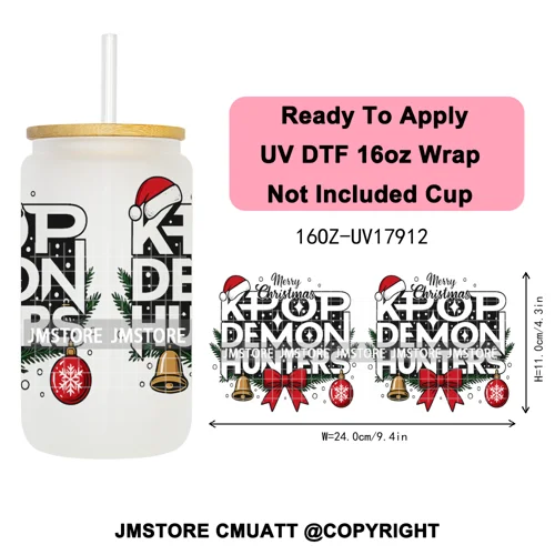 Merry Christmas Kpop Movie Character Anime Girl UV DTF Stickers Ready To Apply Cup Wrap High Quality For 16OZ Libbey Can Glass