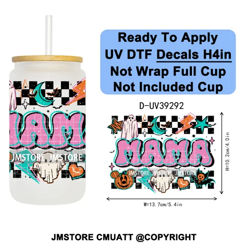 Retro Spooky Season Halloween Ghost Boo Gift UV DTF Transfer Stickers Decals Ready To Apply Waterproof For 16OZ Libbey Glass Can
