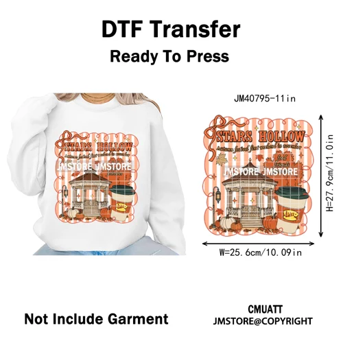 Autumn Festival Fall Season Stars Movie Girls Town Book Lover Iron on Washable DTF Transfers Stickers Ready to Press for Hoodies