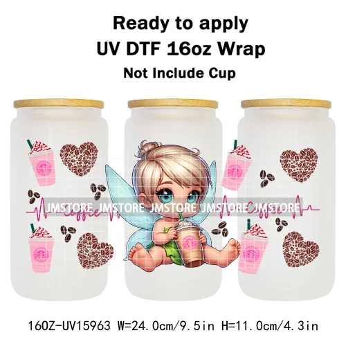 Floral Cartoon Princess Coquette Bow 16OZ UV DTF Cup Wrap Ready To Apply Waterproof Transfer Stickers For Libbey Glass Can Mugs