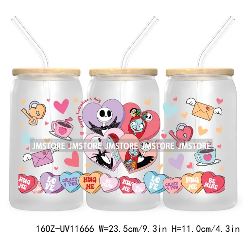 Cute Cartoon Couple XOXO Valentine's Day UV DTF Cup Wrap Transfer Stickers For 16OZ Libbey Glass Can Cupid Vibes Love Hearts