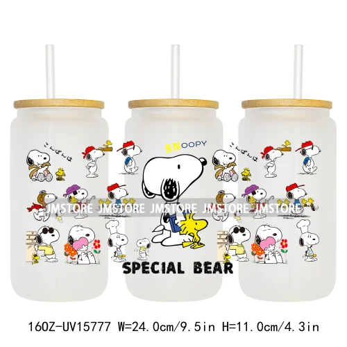 Retro Puppy Cartoon Best Friends 16OZ UV DTF Cup Wraps Ready To Apply Waterproof Transfer Stickers For Libbey Glass Can Tumbler