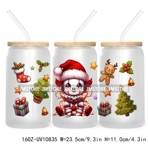 Christmas Movie Killer UV DTF Cup Wrap For Libbey Glass Can Transfer Stickers Waterproof Custom Labels Scary Horror Friends