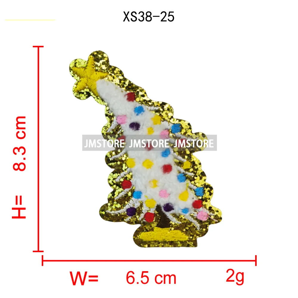 Colorful Star Lights Christmas Tree Sweet Xmas Holiday Glitter Applique Iron on Embroidered Chenille Patches for Hoodies Hats