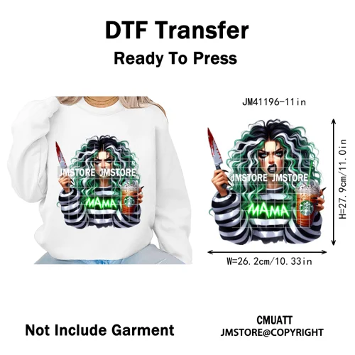 Creepy Killer Mama Club Halloween Spooky Vibes Horror Mom Iron on Washable DTF Transfer Stickers Ready to Press for T-shirts Bag