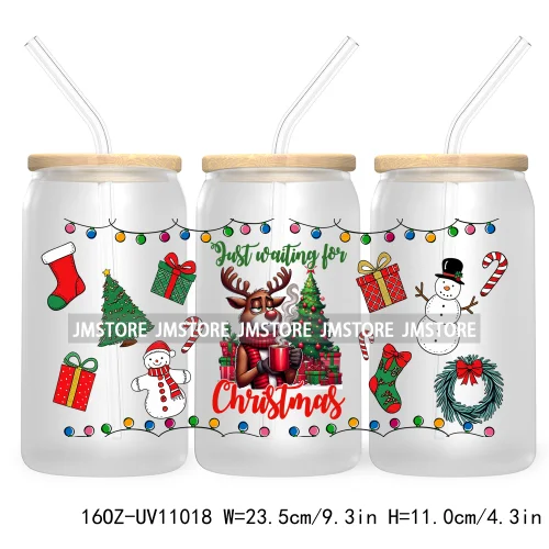 Skeleton Christmas 16OZ UV DTF Cup Wrap Transfer Stickers Durable Waterproof For Libbey Glass Can Coquette Bow Christmas Santa