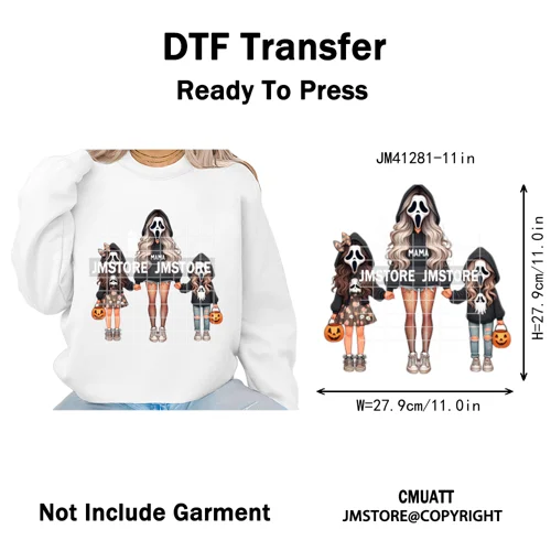 Spooky Halloween Scary Ghost Pumpkin Mama Kids Family Love Iron on Washable DTF Transfers Stickers Ready to Press for Textile
