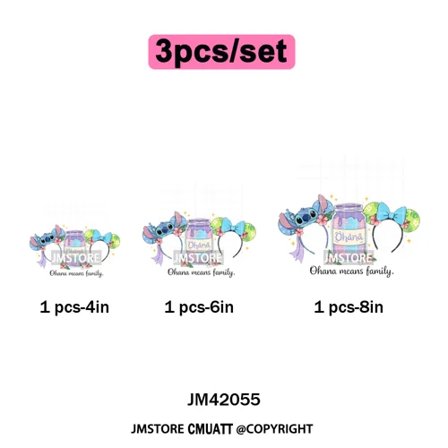 Retro Cartoon Magical Princess Girly Bow Mouse Ears Headbands Iron on DTF Washable Transfers Stickers Ready to Press for Hoodies