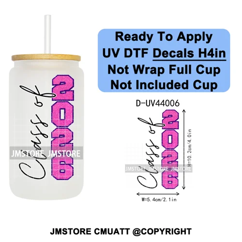 Faux Glitter Senior 2026 School UV DTF Decals Ready To Apply Waterproof Transfer Stickers DIY Crafts For 16OZ Libbey Glass Can