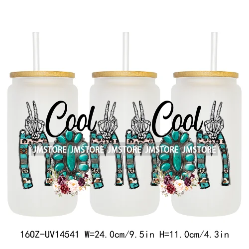 Floral Blessed Mama Leopard Mom 16OZ UV DTF Cup Wraps Ready To Apply Waterproof Transfer Stickers For Libbey Glass Can Tumbler