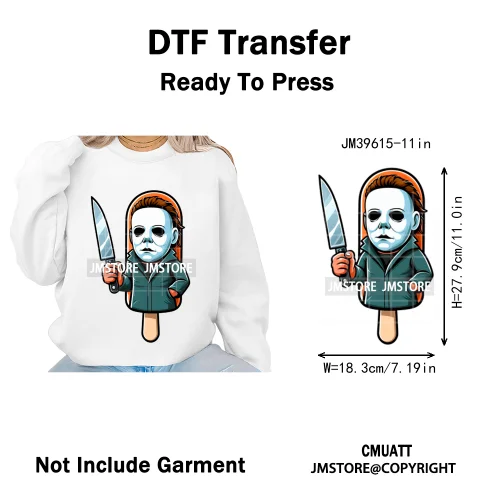 Scary Halloween Popsicles Horror Movie Killers Character Iron on DTF Washable Transfers Stickers Ready to Press for Textile Bags