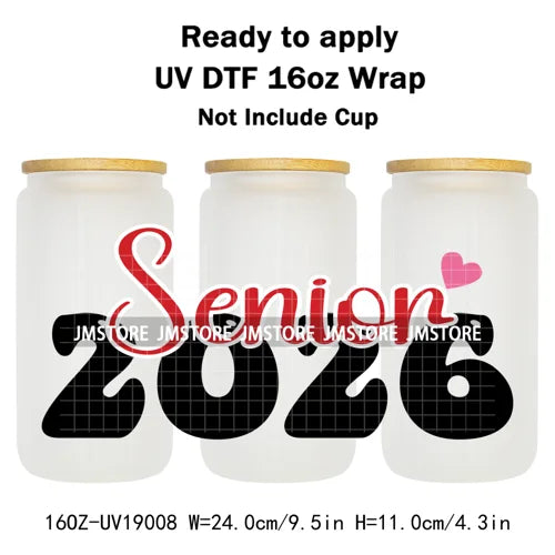Class Of 2026 Senior Graduation Cap UV DTF Stickers Ready To Apply Cup Wrap Durable Custom Prints DIY Craft For Libbey Can Glass